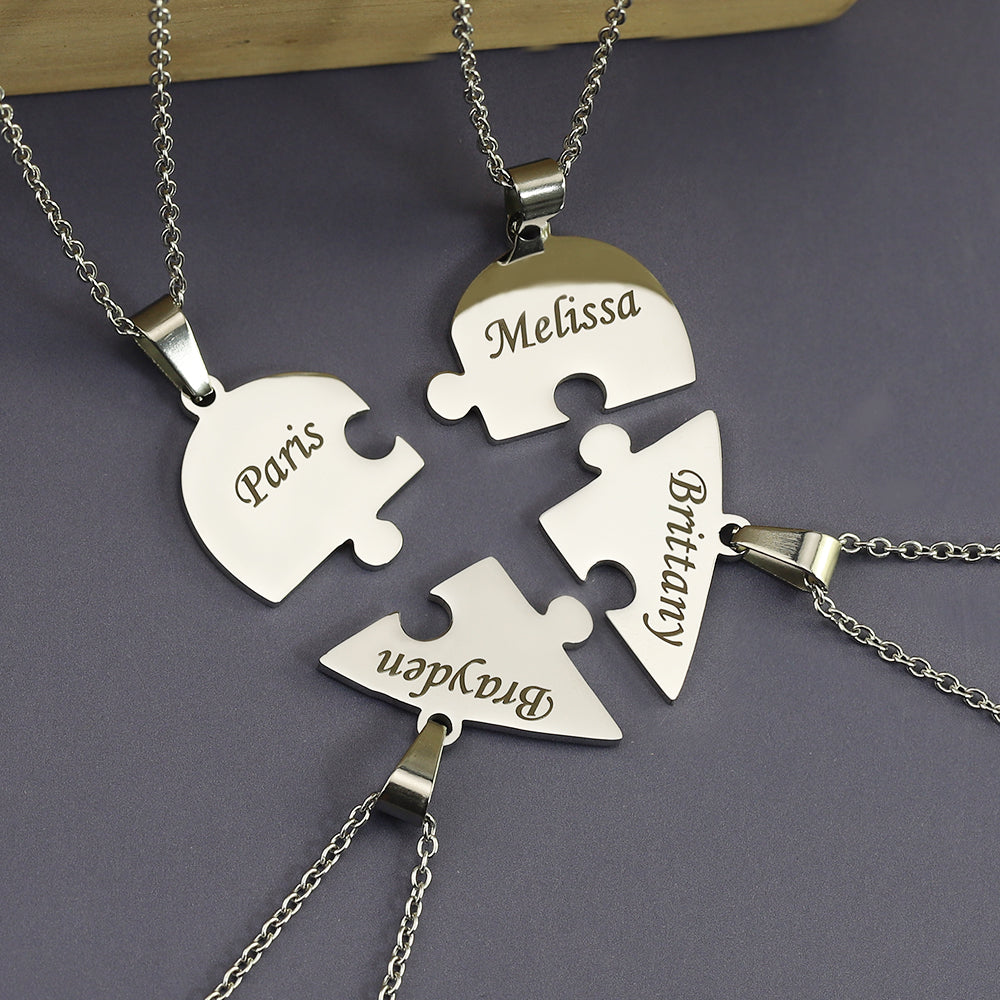 Silver 4-piece set from the 2 to 8 Friend Group Custom Engraved Name Necklaces, featuring four personalized name engravings. A meaningful friendship keepsake.