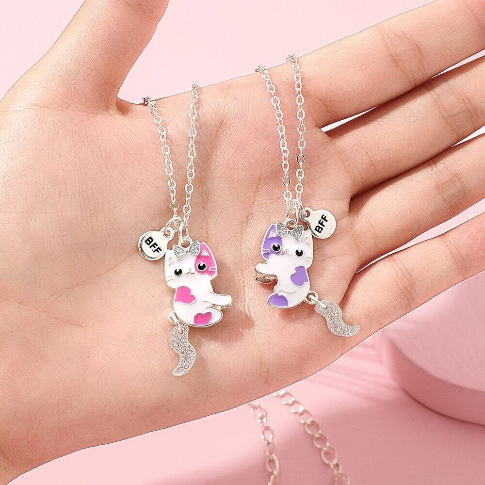 Cute Kitty BFF Friendship Necklace - on the hand view