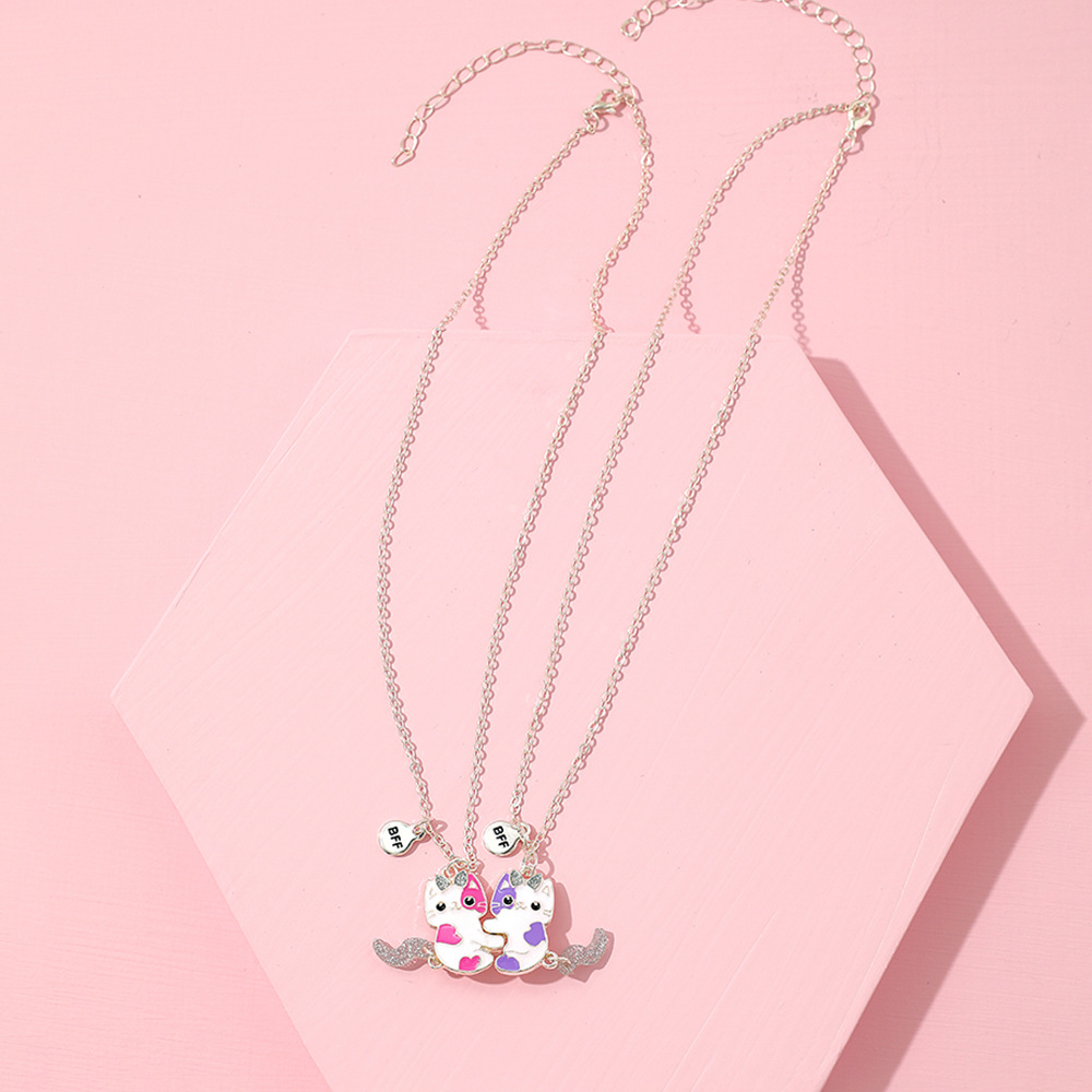 Cute Kitty BFF Friendship Necklace - On the table View
