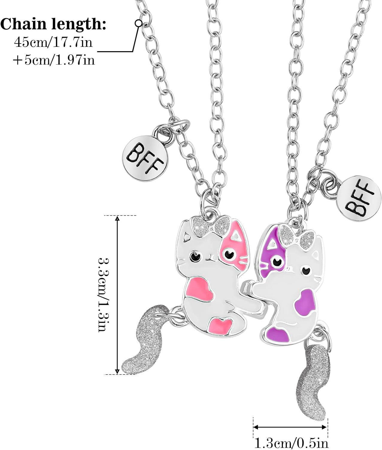 Cute Kitty BFF Friendship Necklace - Dimensions and length