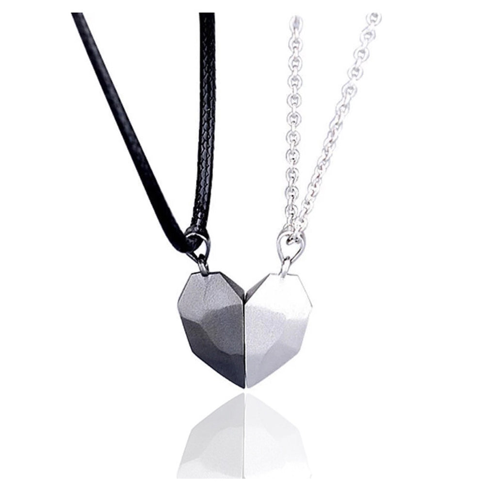 Heart Magnetic Couple Necklace - Black and Silver Color Pair