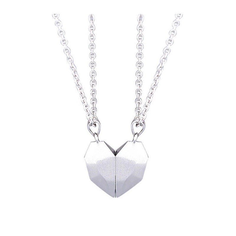 Heart Magnetic Couple Necklace - Silver Color