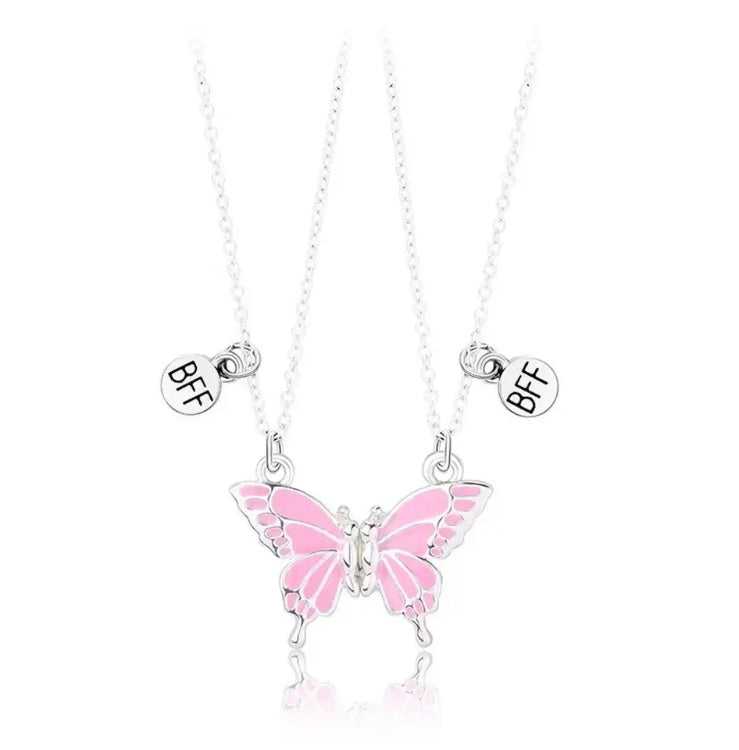 Butterfly BFF Friendship Necklace - Pink color - Front view