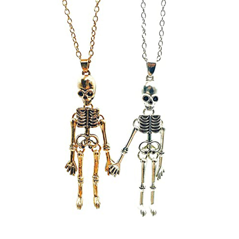 Love Till We Die BFF Necklace - Gold and Silver skeletons Holding hands