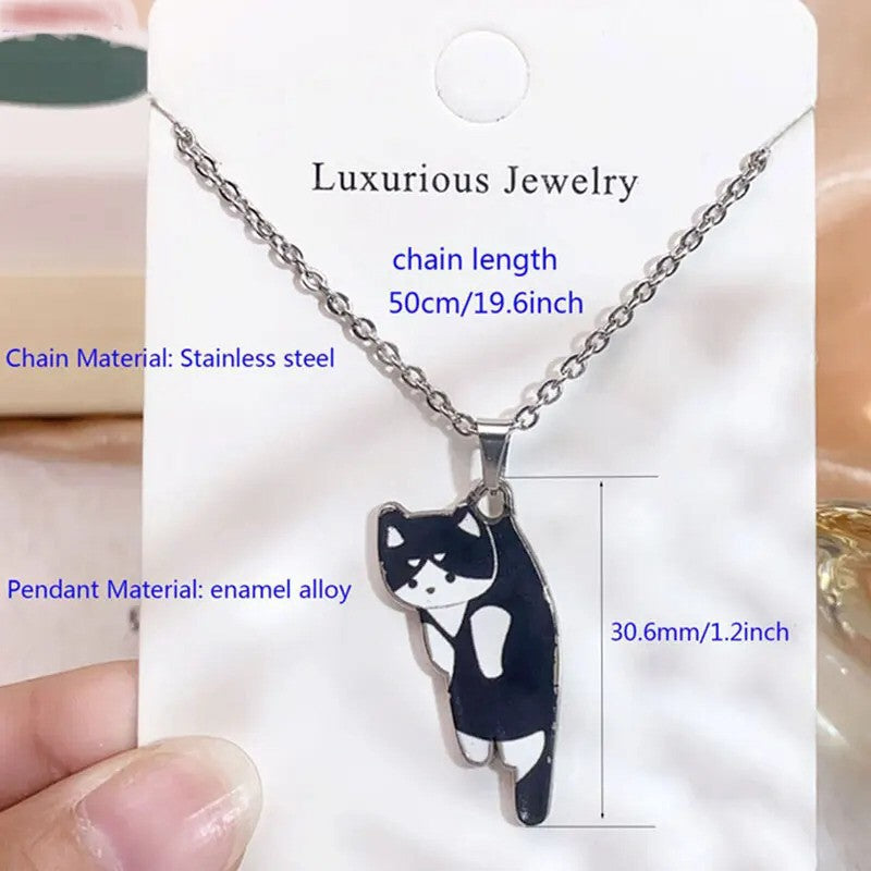 Cat Solo Necklace featuring adorable cat-shaped pendant attached to delicate silver chain - necklace dimensions