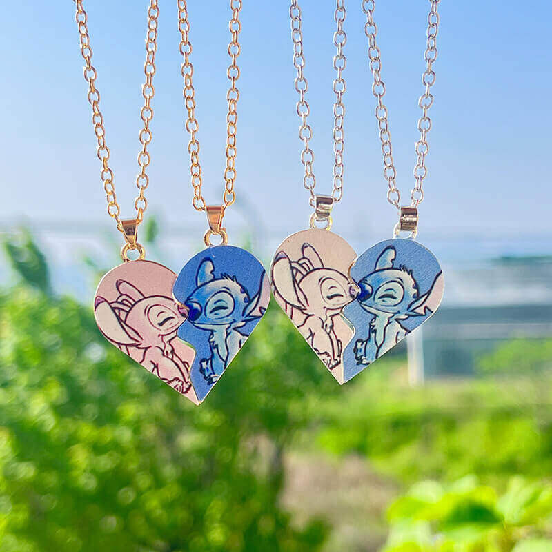Stitch and Angel Heart Couple Necklace