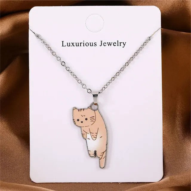Cat Solo Necklace featuring adorable cat-shaped pendant attached to delicate silver chain - pink