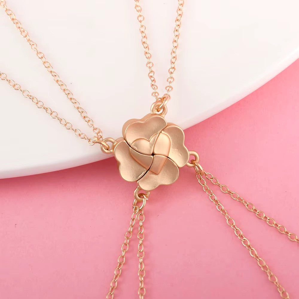 Four-Leaf Clover Heart Magnetic Necklace