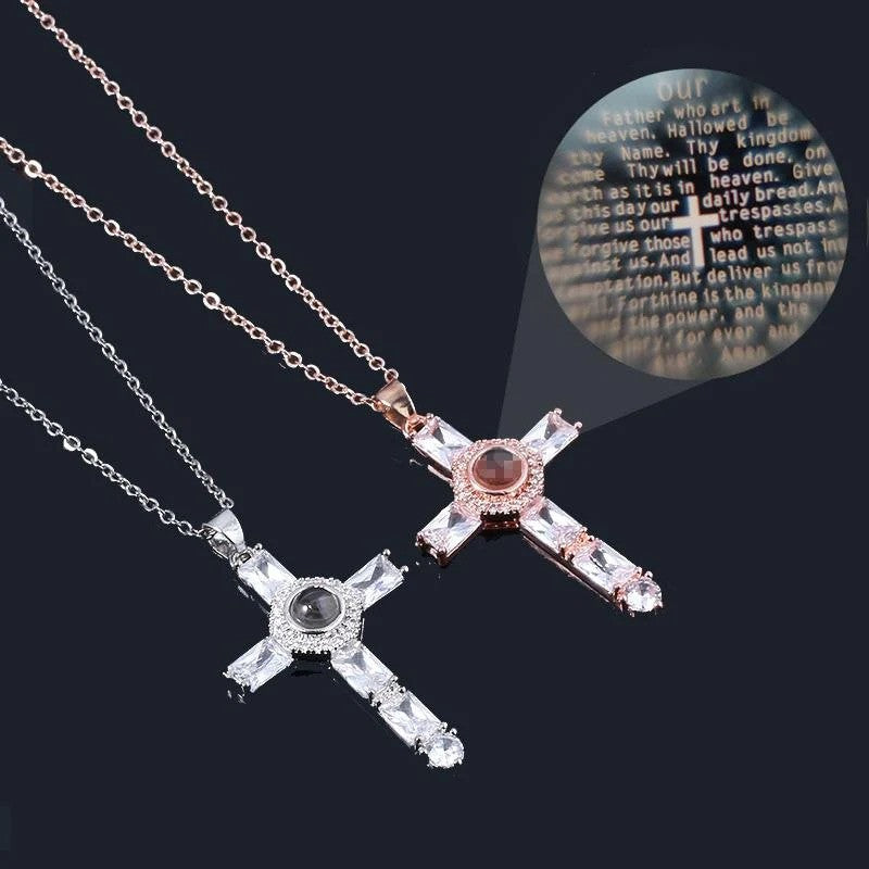 Cross With Lords Prayer Couple Necklace Showing Lord’s Prayer, beautifully inscribed inside