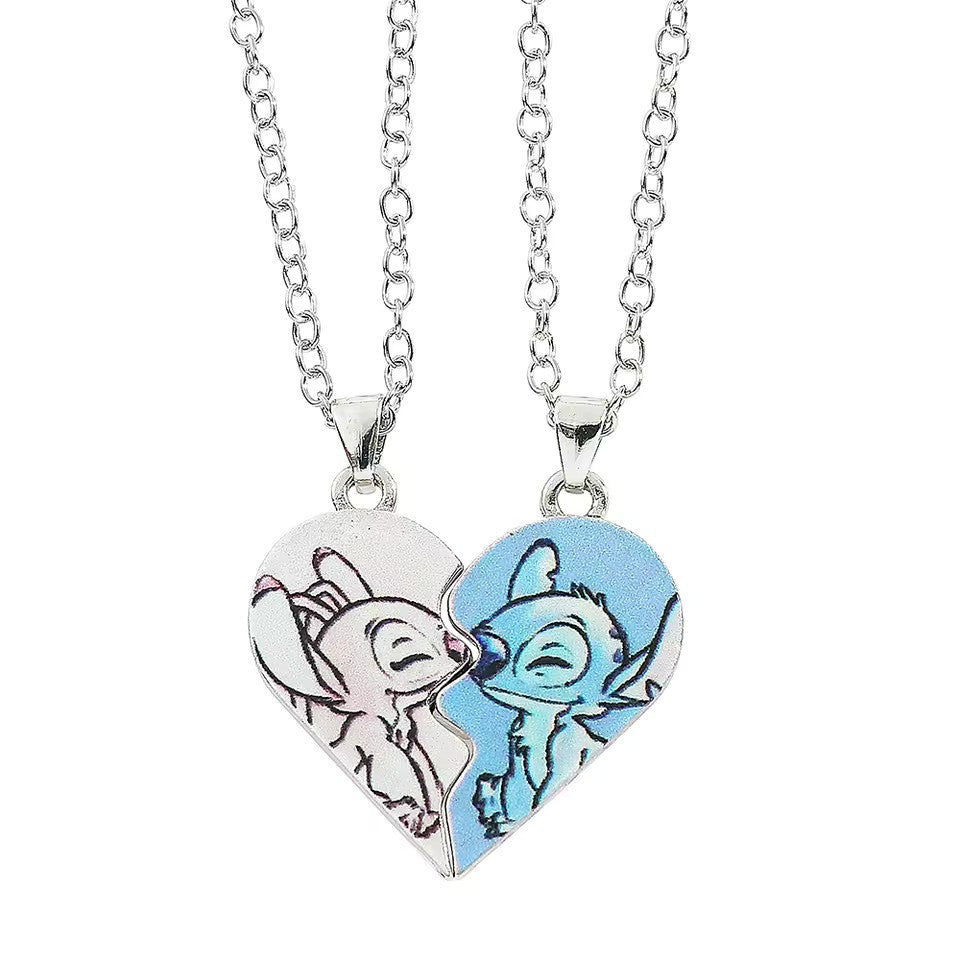Stitch and Angel Heart Couple Necklace