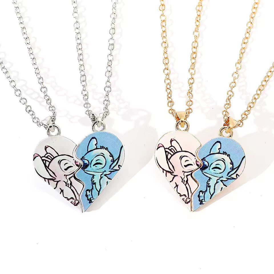 Stitch and Angel Heart Couple Necklace