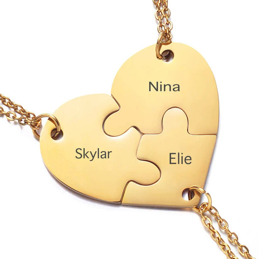 Gold 3-piece set from the 2 to 8 Friend Group Custom Engraved Name Necklaces, featuring three personalized name engravings. A meaningful friendship keepsake.