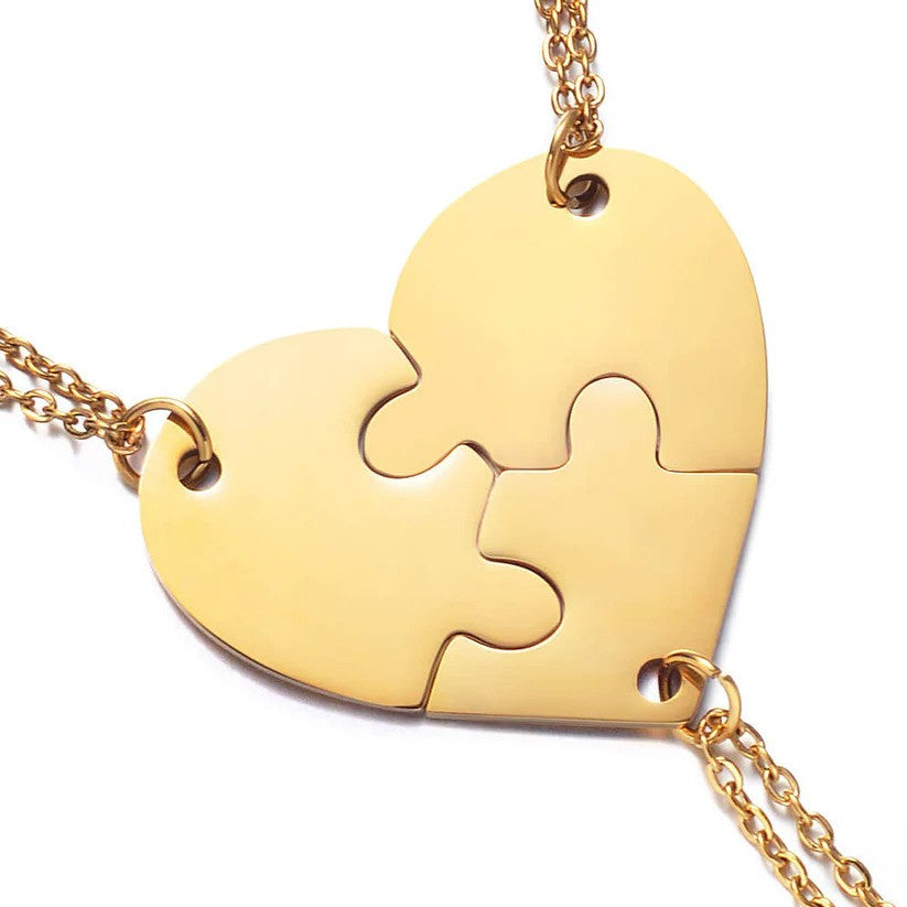 Gold 3-piece set from the 2 to 8 Friend Group Custom Engraved Name Necklaces, featuring two pendants before engraving. A perfect option for two friends looking to share a meaningful keepsake.