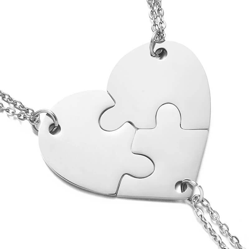 Silver 3-piece set from the 2 to 8 Friend Group Custom Engraved Name Necklaces, featuring two pendants before engraving. A perfect option for two friends looking to share a meaningful keepsake.