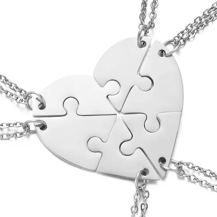 Silver 7-piece set from the 2 to 8 Friend Group Custom Engraved Name Necklaces, featuring two pendants before engraving. A perfect option for two friends looking to share a meaningful keepsake.