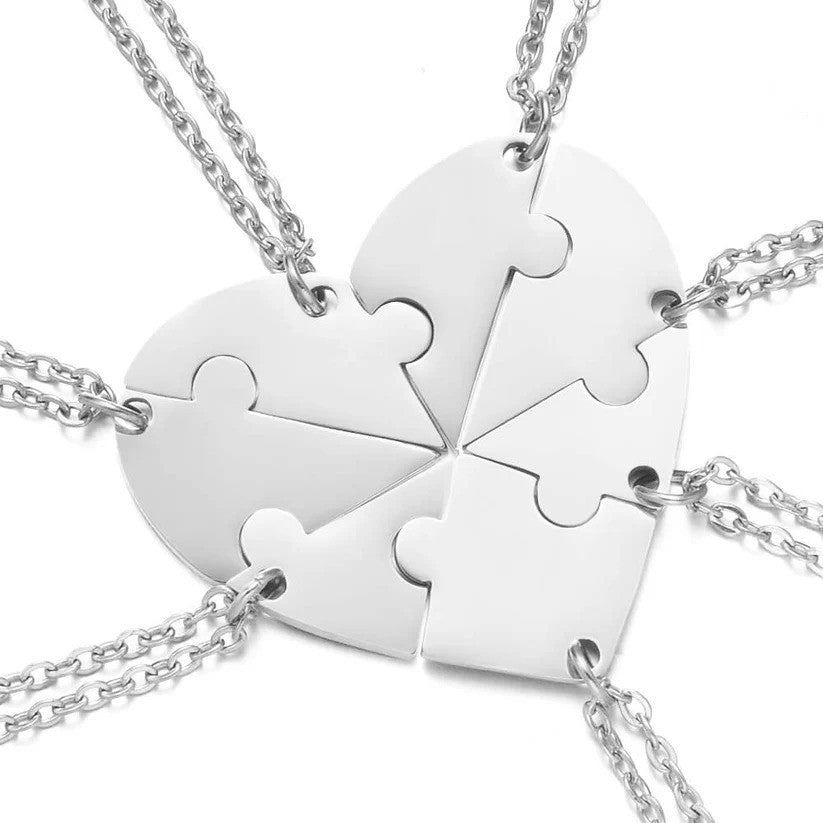 Silver 6-piece set from the 2 to 8 Friend Group Custom Engraved Name Necklaces, featuring two pendants before engraving. A perfect option for two friends looking to share a meaningful keepsake.