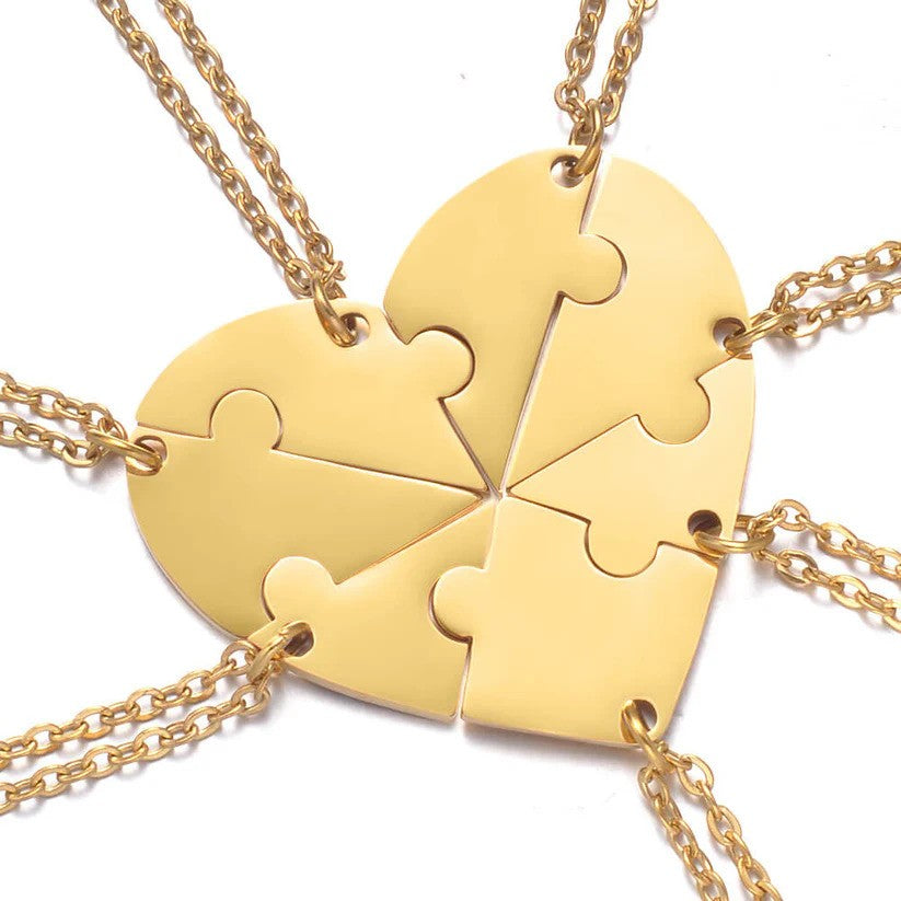 Gold 6-piece set from the 2 to 8 Friend Group Custom Engraved Name Necklaces, featuring two pendants before engraving. A perfect option for two friends looking to share a meaningful keepsake.
