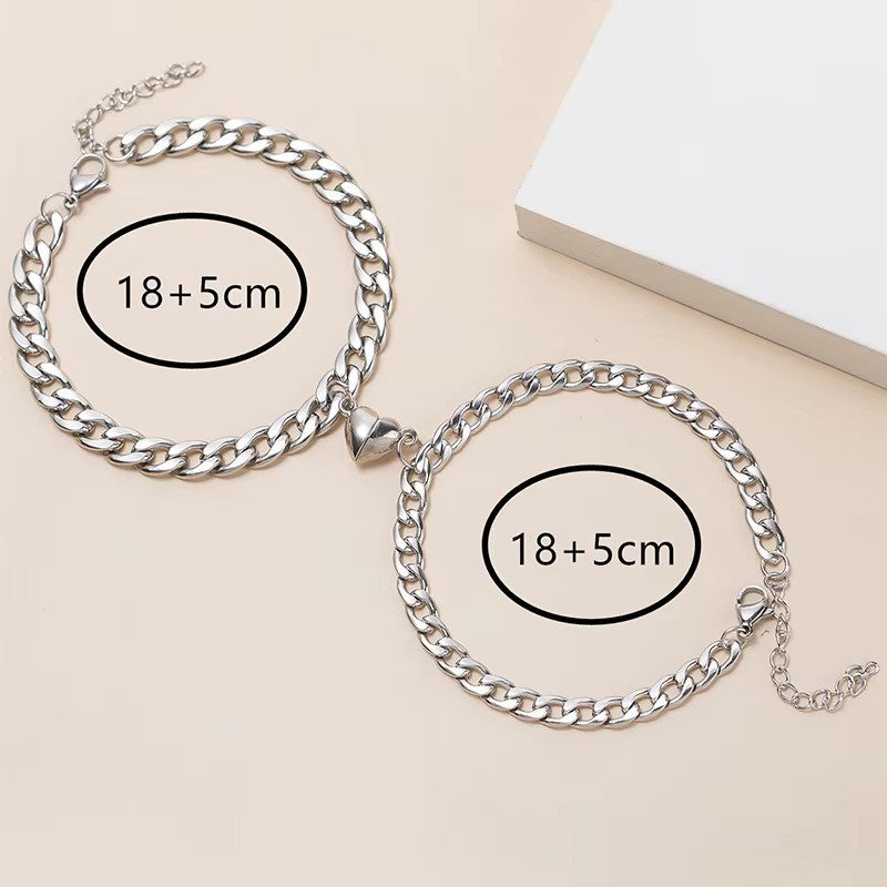 Steel Bond Heart Couple Bracelet – Magnetic steel bracelets with a bonded heart design, symbolizing love and connection in a sleek, durable style for couples. - bracelet dimensions