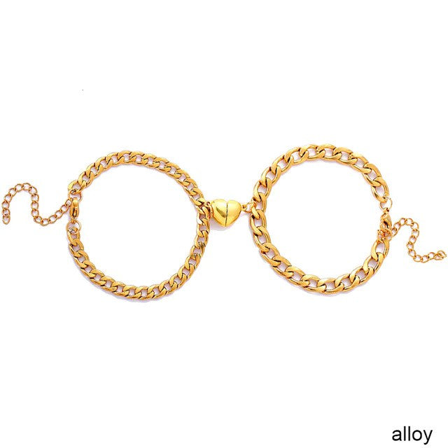 Steel Bond Heart Couple Bracelet – Magnetic steel bracelets with a bonded heart design, symbolizing love and connection in a sleek, durable style for couples. - Gold - Cassic Design