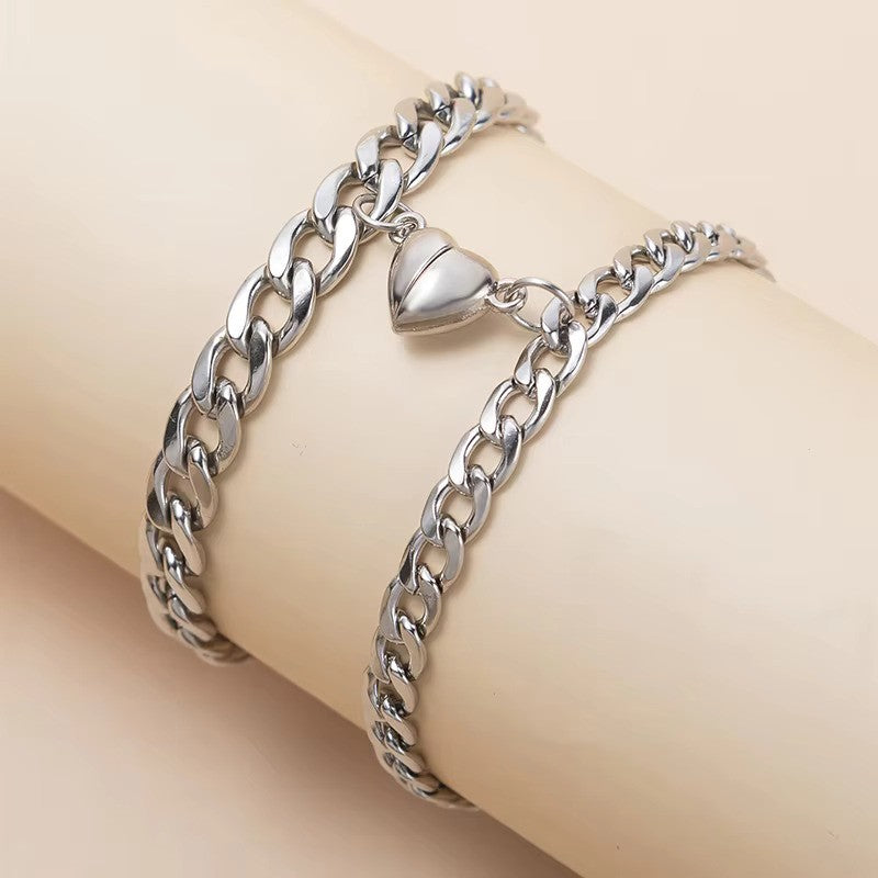 Steel Bond Heart Couple Bracelet