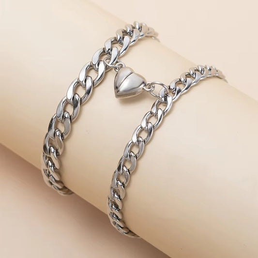 Steel Bond Heart Couple Bracelet