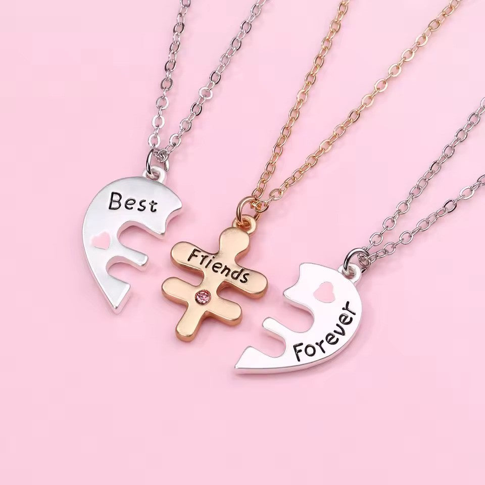 Best Friends Forever Puzzle Heart Necklace for 3